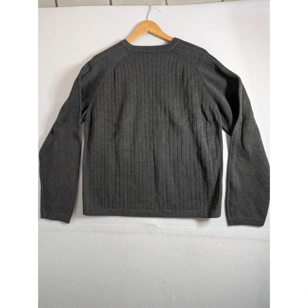Vtg Abercrombie & Fitch Mens XL Gray Ribbed V-Neck Sweater 92 Logo Cotton Blend